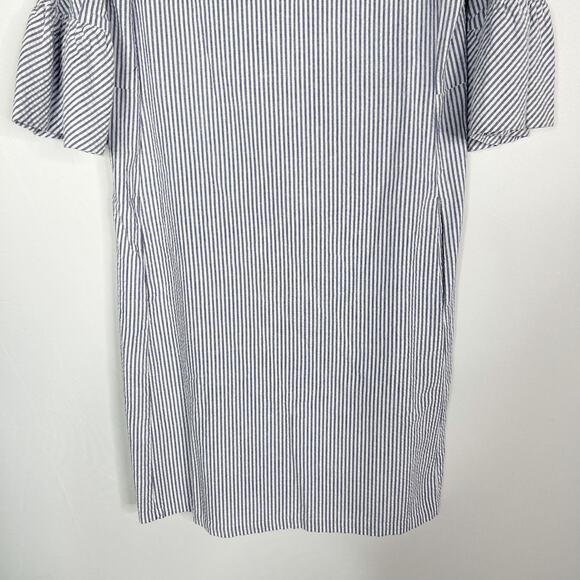 Kim and Proper XXS Blue White Seersucker Striped Short Bell Sleeve Dress Cotton - Picture 4 of 11